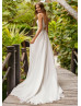 Beaded Ivory Embroidered Lace Chiffon Slit Boho Wedding Dress